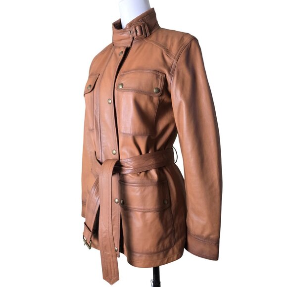 Lauren Ralph Lauren Cognac Lambskin Leather Field Barn Jacket NWT, Oversize 4 - Picture 2 of 10